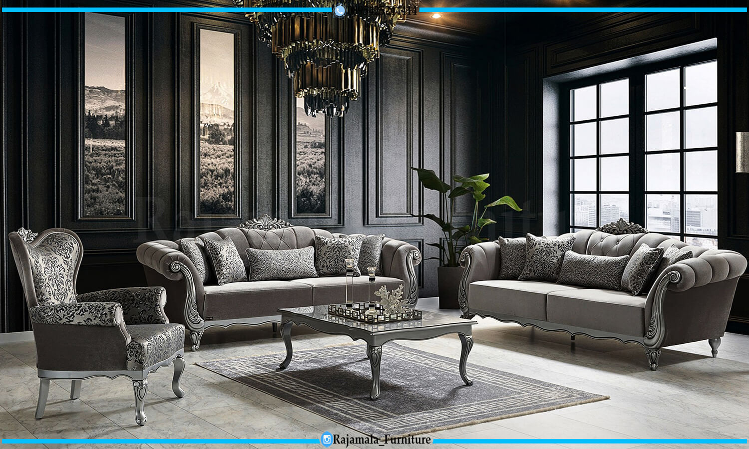 Sofa Tamu Mewah Terbaru Silver Luster Color Excellent RM-0870