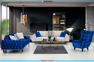 Sofa Tamu Minimalis New Dark Blue Bludru Fabric Luxury RF-0236